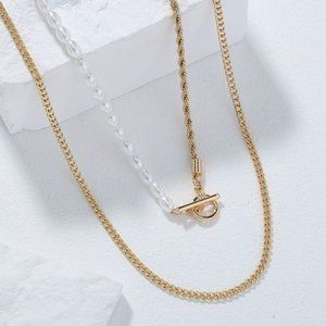 Pearl and Chain Two-Piece Necklace Set